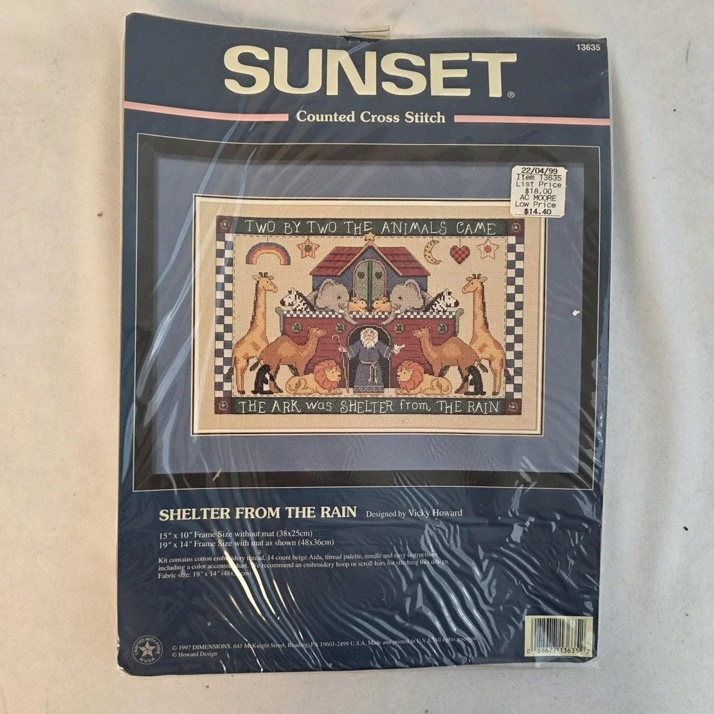 Sunset Designs Vintage‎ SHELTER FROM THE RAIN 13635 Counted Cross Stitch 1997